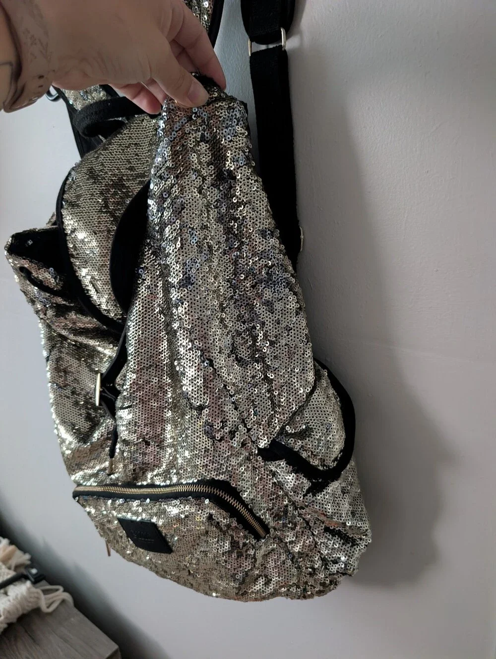 Victoria's Secret PINK Reversible Gold Sequin Campus Drawstring Backpack